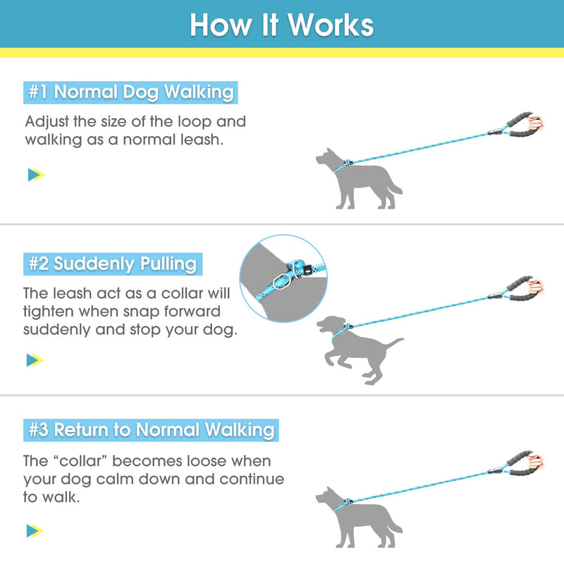 BAAPET 6 Feet Slip Lead Dog Leash Anti-Choking with Upgraded Durable Rope Cover and Comfortable Padded Handle for Large, Medium, Small Dogs Trainning with Poop Bags and Dispenser (Blue) Blue - BeesActive Australia