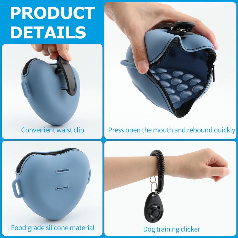 Silicone Dog Treat Pouch for Pet Training Dog Training Treat Pouch with Training Clicker Treat Bag Fanny Pack with Waist Belt for Pet Training Walking (Blue) Blue - BeesActive Australia
