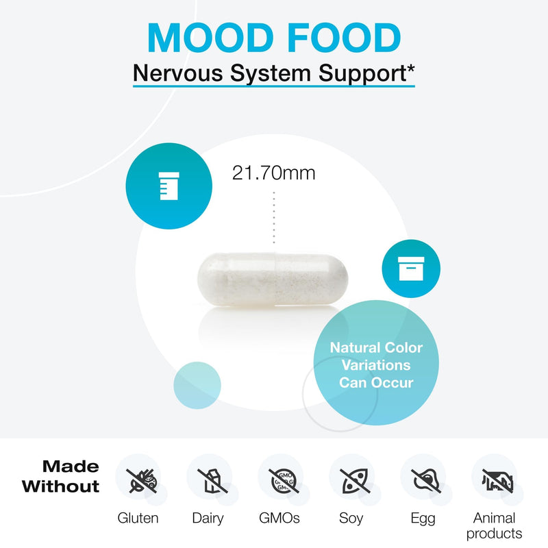 XYMOGEN Mood Food, 60 Capsules | Supports Relaxation and Healthy Mindset, Serotonin Support Complex for Nervous System Health, Active Folate and 5-MTHF