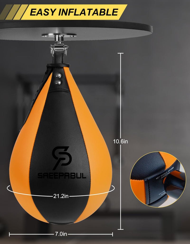 Speed Bag,Speed Bag for Boxing,PU Leather Reflex Training Pear Shaped Punching Bag,Fast Reaction Skills Development Perfect for Kids Teens Adults Boxing Coaches Pro Orange(9.5" x 7.1")