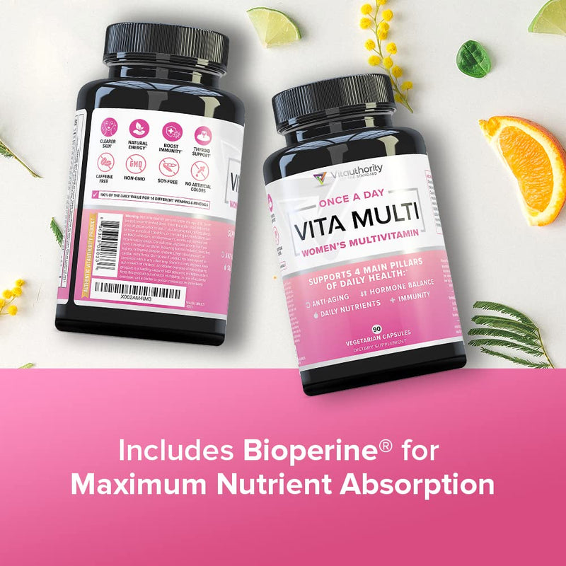Vitauthority Multivitamin for Women Women’s Daily Multi-Vitamin Supplement with DIM, Iodine, Ashwagandha Supports Youthful Complexion, Healthy Cortisol and Estrogen Balance 30 Day Supply