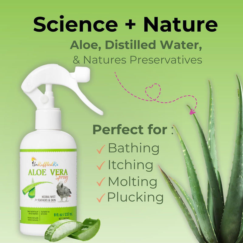 UnRuffledRx™ Aloe Vera Bird Spray - 8oz Bird-Safe Moisturizing Mist - Safe if Ingested, Conditions Feathers, Gentle for Daily Use - Fine-Mist Application, Natural, Odor-Free, Made in USA 8 Fl Oz (Pack of 1) - BeesActive Australia