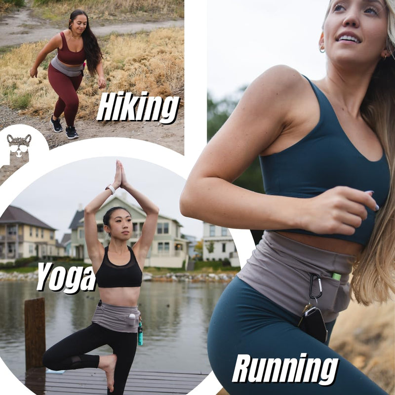Unisex Running Belt, Running Fanny Pack Women, Phone Holder for Running, Workout Belt for Women, Slim Running Belt with 4 Secure Pockets, Runner Belt for Phone, Keys, Passport, and More Large Pewter
