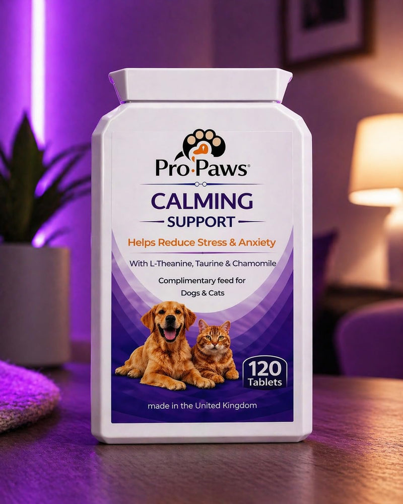 Calming Tablets for Dogs & Cats – Anxiety & Stress Relief – 120 Tablets – Helps with Fireworks & Separation Anxiety – With L-Theanine, Taurine & Chamomile