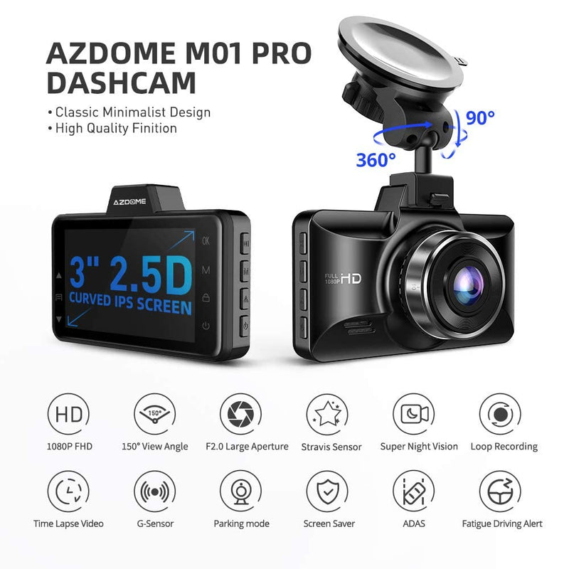 AZDOME Dual Dash Cam Front and Rear, 3 inch 2.5D IPS Screen Free 64GB Card Car Driving Recorder, 1080P FHD Dashboard Camera, Waterproof Backup Camera Night Vision, Park Monitor, G-Sensor, for Car Taxi - BeesActive Australia