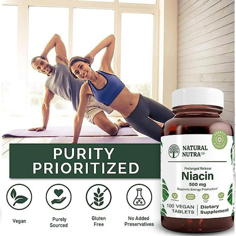 Natural Nutra Time-Release Slow Niacin 500mg Vitamin B3 100 Vegan Tablets | Supports Healthy Cholesterol, Promotes Cardiovascular Health, Promotes Skin Cells, Improves Cognitive Function 100 Count (Pack of 1)