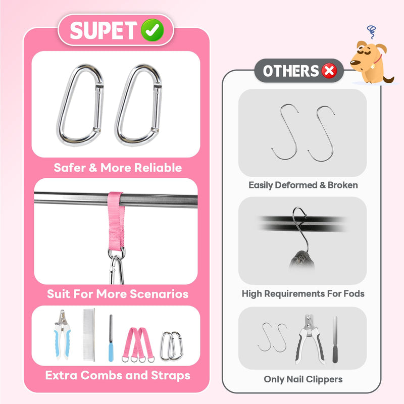 Supet Dog Grooming Hammock, New Pink Small Dog Sling for Nail Trimming, Back Protect Dog Hanging Harness for Claw Care, Dog Nail Trimming Restraint with Thick Fabric XS（ Legs Spacing：6-9.5" / Max W：5-15LBS） - BeesActive Australia