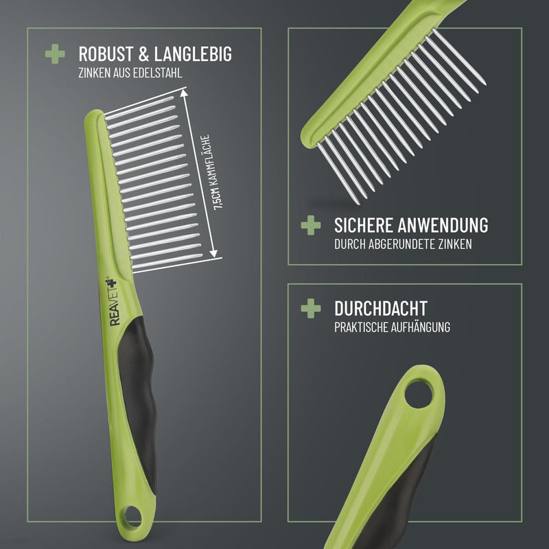 ReaVET dog comb & cat comb for medium-long hair I removes knots & untangles the fur I fur comb for daily grooming I comb for dogs and cats with rounded stainless steel teeth - BeesActive Australia