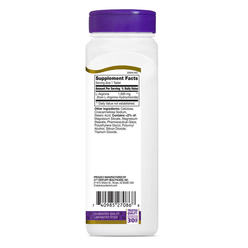 21st Century L-Arginine 1000mg, Maximum Strength 100 ea (Pack of 2) 100 Count (Pack of 2)