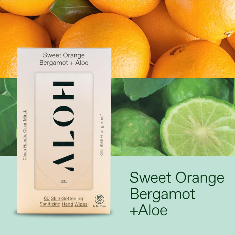 AL≈åH Sweet Orange Bergamot + Aloe Sanitizing Hand Wipes - Clean Hands, Clear Mind - On The Go Hand Sanitizing Wipes for Kids and Adults - Travel Size 3 Pack 20ct Wipes (60 wipes) Sweet Orange Bergamot 3 pack 20ct Wipes (60 wipes)