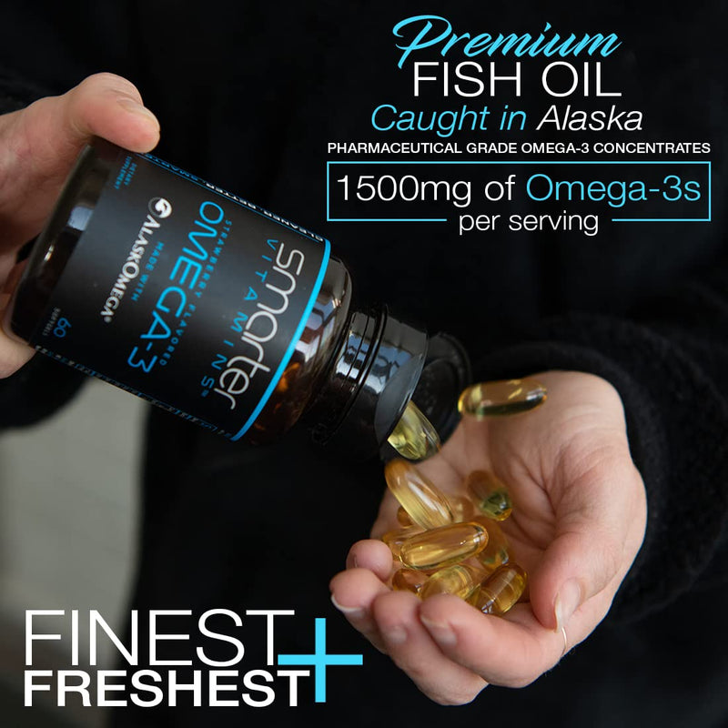 2 Pack Omega-3 Fish Oil, 800mg EPA & 600mg DHA, Burpless, 120 Softgels | Sustainably sourced AlaskOmega from wild-caught Alaskan fish; berry-flavored, non-GMO softgels with no fishy aftertaste 2