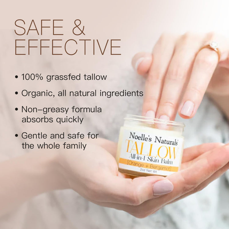 Tallow Balm - 100% Organic Grassfed Tallow - 2oz Glass Jar - Orange + Bergamot - Moisturizing - Dry Skin - Stretch Marks - All Natural - BeesActive Australia