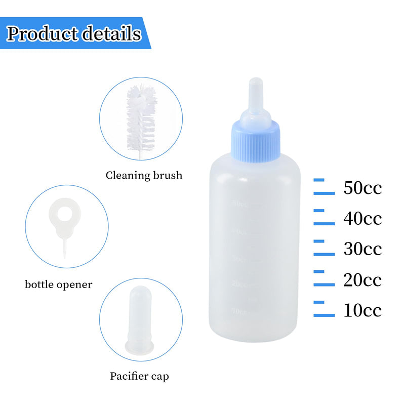 Dokeno 2 pcs 50 ml silicone small milk bottle pet set for pets, rearing bottle with cleaning brush and pacifier, bottle set pets for newborns, kittens, puppies, rabbits, squirrels - BeesActive Australia