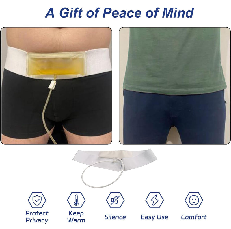 Urine Test Kit, 43" Concealed Urine Storage Belt with Catheter, Portable Urine Test Bags for Men Used for Hospitals, Emergency and Travel White Large