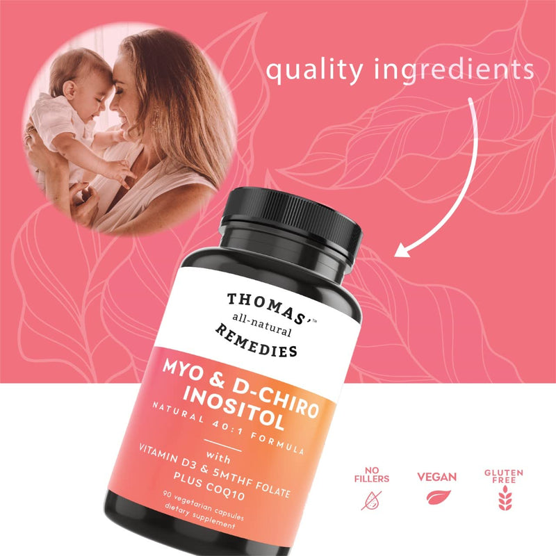 Toms Remedies Myo Inositol Supplement & D-Chiro Inositol Blend Supplement | With Folate and Vitamin D3, 40 to 1 Ratio, No Fillers, CoQ10, 90 Vegan Capsules
