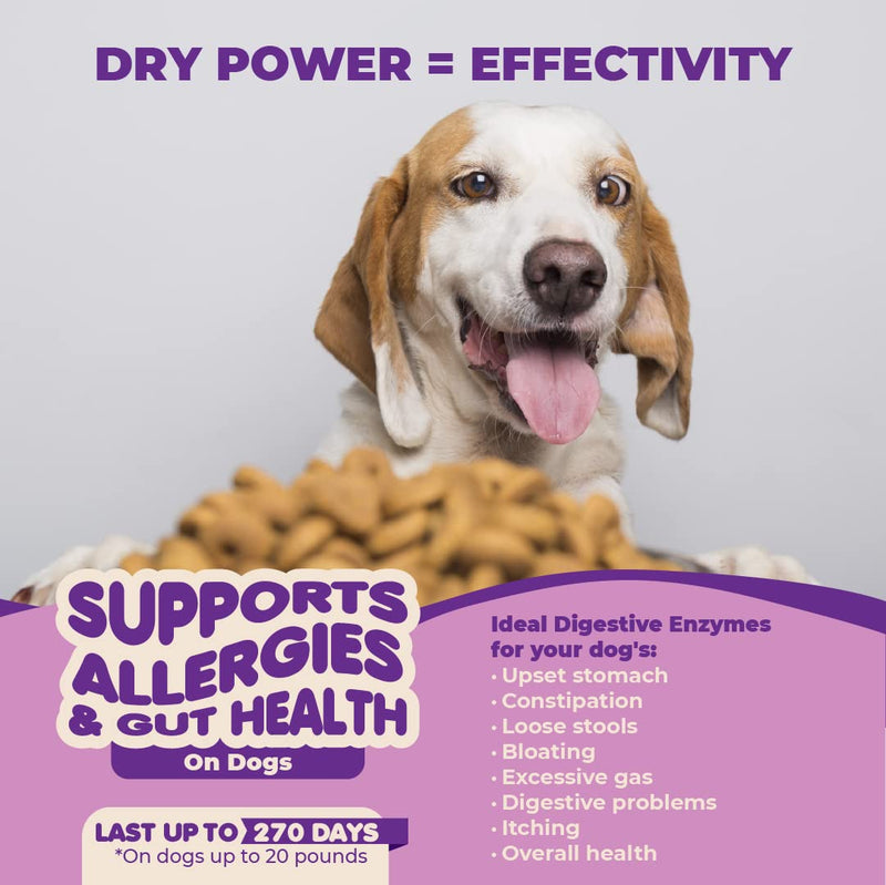 Probiotics for Dogs & Puppies–Extra Strength 9 Species, 5 Billion CFU per Scoop of Powder Digestive Enzymes for Dogs. Gut Fiber & Allergy Relief Pouch (135 Serves)