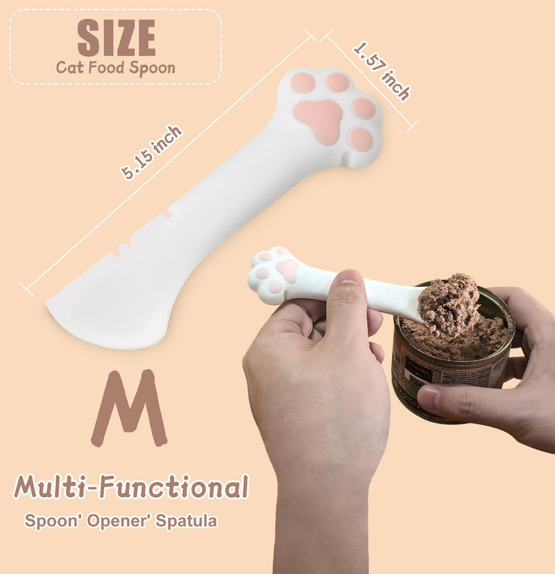 2-Piece Cat Food Spoon & Cat Food Spatula–Silicone Cat Dog Can Opener,Effortlessly Opens Cans,Precise Stirring & Feeding,Easy to Clean,Ideal for Dog & Cat Feeding Cans,White - BeesActive Australia