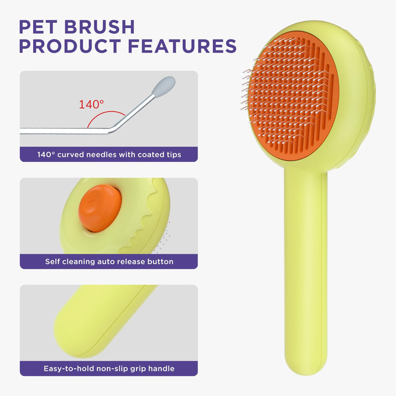 HICC GROOM! Pet Grooming Brush for Cats and Dogs, Self-Cleaning Sliker Brush for Removes Mats, Tangles, and Loose Hair, Shedding Brush for Short or Long Haired Cats/Dogs (Donut) Orange - BeesActive Australia