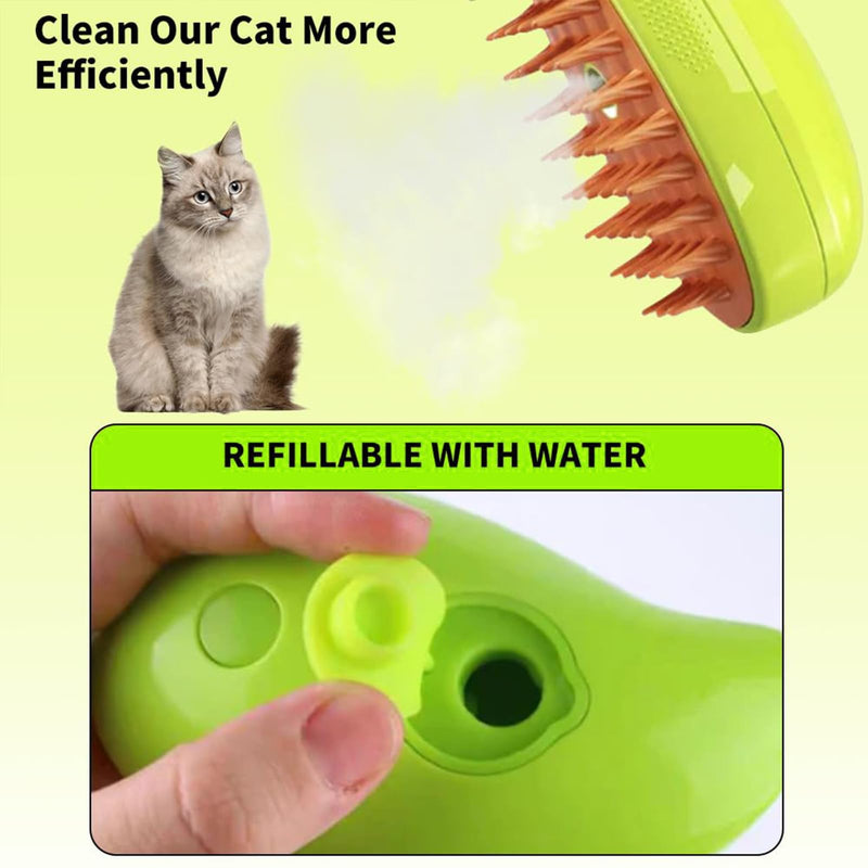 Steamy Cat Brush: 3 In1 Cat Steamy Brush for Massage, Cat Grooming Brush Pet Hair Removal Comb for Cat and Dog, 2024 Multifunctional Cat Hair Brush for Removing Tangled and Loosse Hair (Green) Green - BeesActive Australia