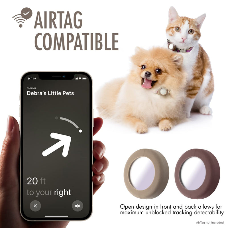 Sweet Baby Co. Airtag Cat Collar or Extra Small Dog Holder 2 Pack Fits Half Inch Collars for Small Pet Compatible with Apple Air Tag Waterproof GPS Tracker Case Kitten Cats Dogs (Tan/Brown) Tan & Brown - BeesActive Australia