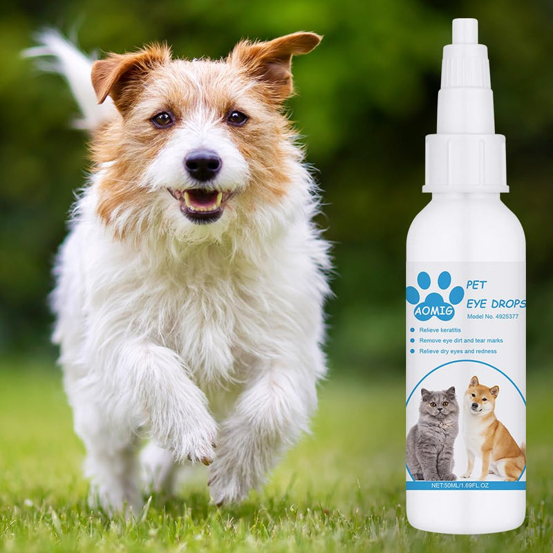 AOMIG Dog Eye Drops, Pet Eye Drops for Dogs and Cats, Infection Treatment to Soothe Infection Allergy, Relieve Dry Eyes & Pink Eyes, Tear Stain Cleaner Wash Solution Safe for All Animals, 1.7 Fl Oz
