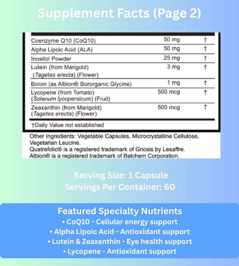 Active Methyl Multi Vitamin – No Iron – with CoQ10, ALA, Lutein, Zeaxanthin, Vitamin K2, Active B12, L-Methylfolate – Non-GMO, Vegetarian, 60 Capsules (60-Day Supply)