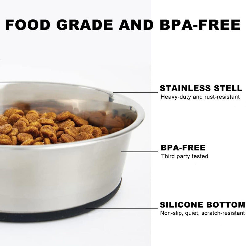 YINGFAN Stainless Steel Dog Bowls, Non-Slip Dog Water and Food Bowl, 2-Pack (6.9 x 2 Inches), Each Holds Up to 3 Cups (Black) 3 Cup Black - BeesActive Australia