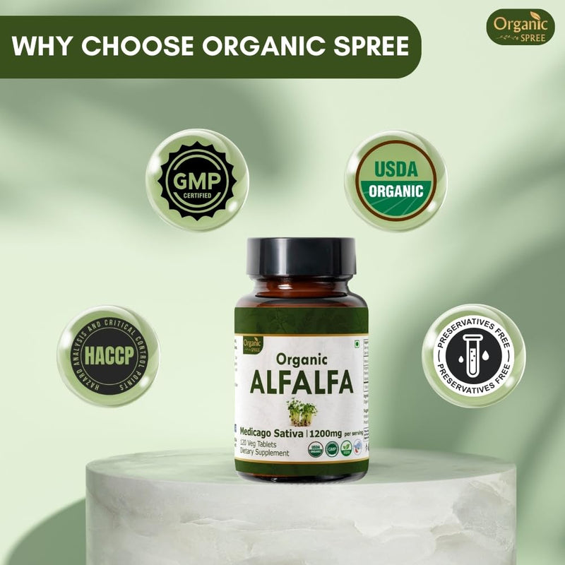 Alfalfa 120 Tablets | Medicago Sativa (Alfalfa) | USDA Organic Certified | Superfood Supplement with Vitamins and Minerals | Dietary Supplement 120tab 120 Count (Pack of 1)