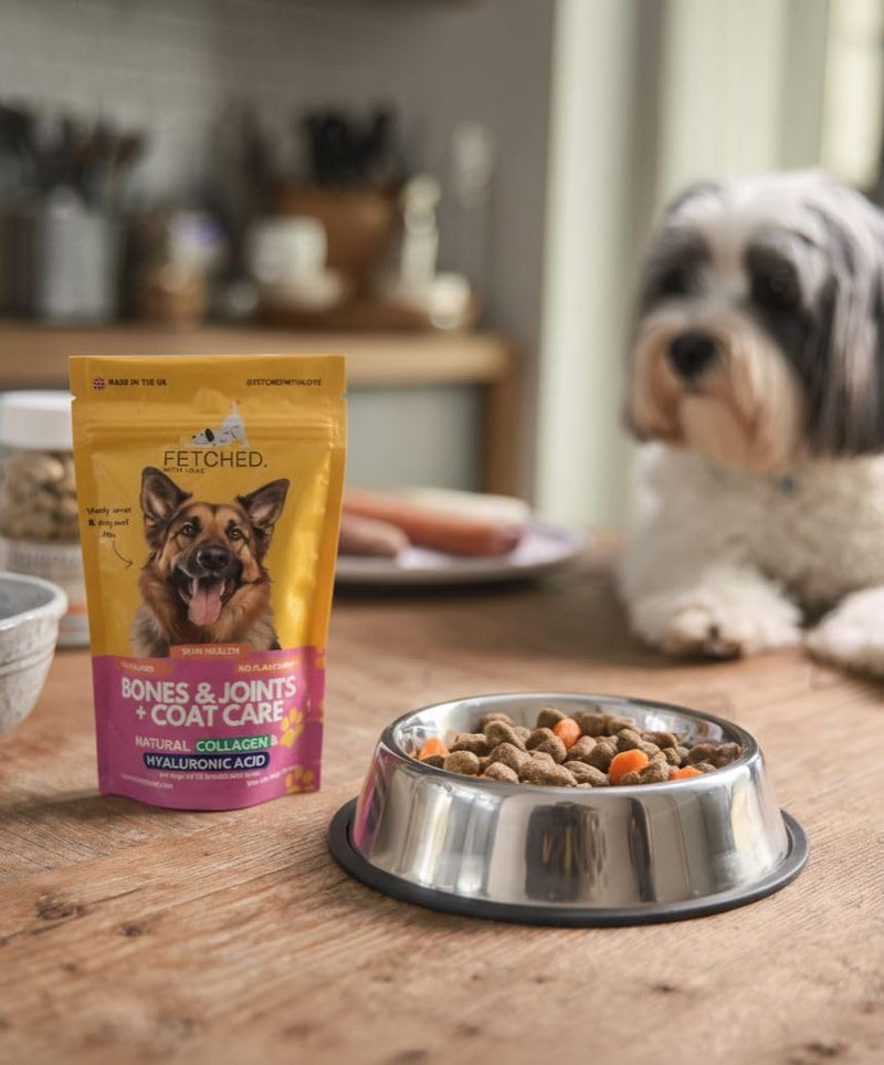 Premium Dog Collagen Supplement with Hyaluronic Acid, Glucosamine, and Vitamin C – Supports Joint Health and Mobility. Food topper suitable for dogs Made in UK.