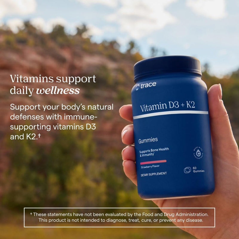 Trace Minerals Vitamin D3 + K2 Gummies, 60 Servings, Strawberry | Plant-based chewable, Bone and heart support, Calcium absorption aid, 1 gummy up to 3 times daily, Ionic trace minerals