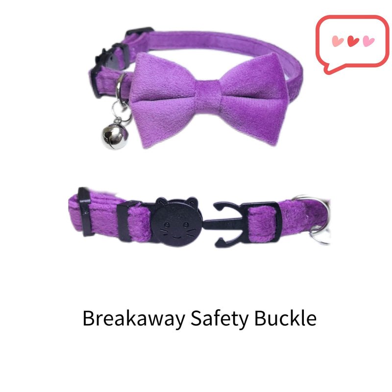 Cat Collar with Bells, Bow Tie Removable, Breakaway Safety Buckle, Soft Velvet Cute, Adjustable for Girl Boy Kitty Kitten Small Pets, 7"-11", Purple Purple, Pack of 1 - BeesActive Australia
