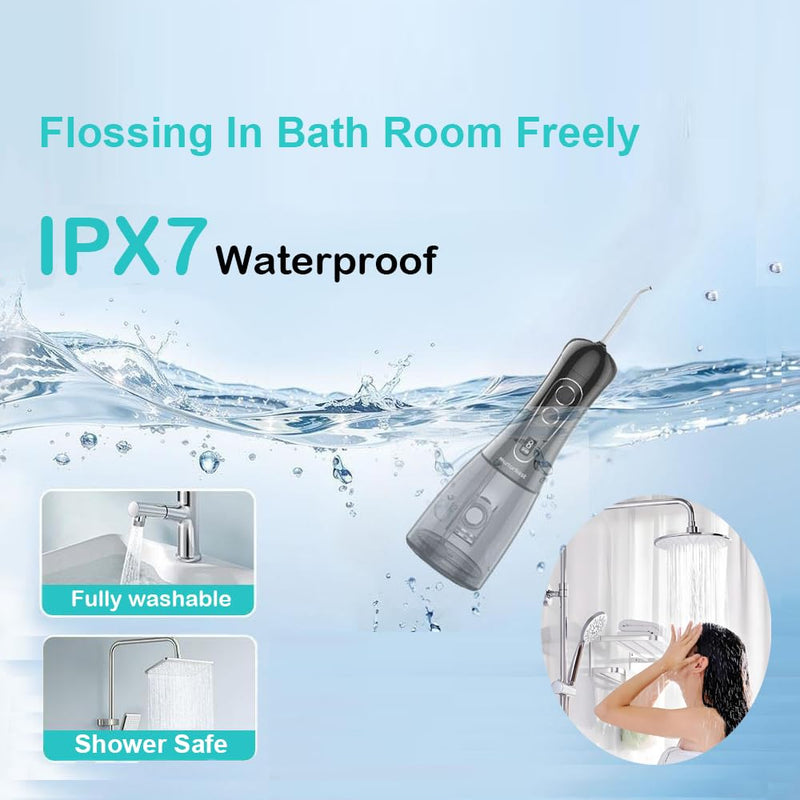 Water Flosser for Teeth, Cordless Oral Irrigator, Professional Rechargeable Dental Water flosser, IPX7 Waterproof, 8 Modes, Large Water Tank, 400ML(13.5oz) for Home & Travel, Black