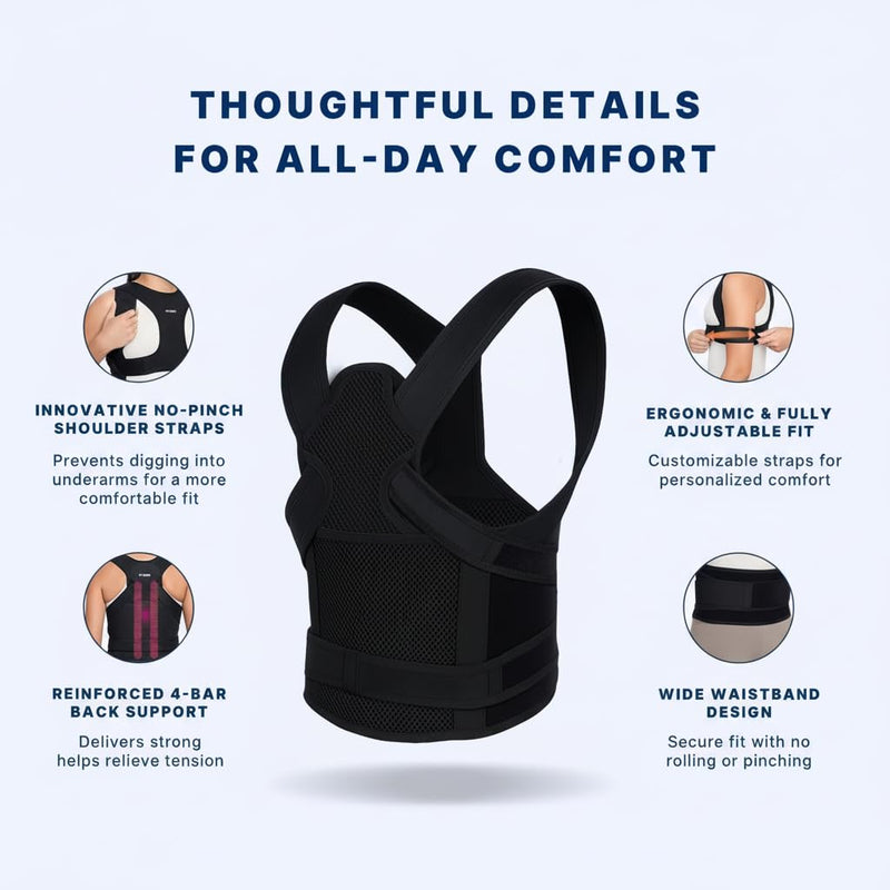 Posture Corrector for Women & Men Adjustable Back Brace for Upper & Lower Back Pain Relief, Spine Alignment & Shoulder Support Breathable Mesh, Improves Posture & Confidence (Medium) Medium - BeesActive Australia