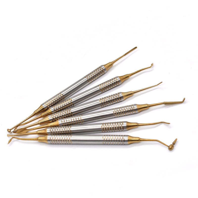 Angzhili 6 Pcs/Kit Dental Composite Resin Filled Scraper,Non Stick Dental Filling Spatula,Double headed Dental Restoration Tool (Gold) Gold - BeesActive Australia