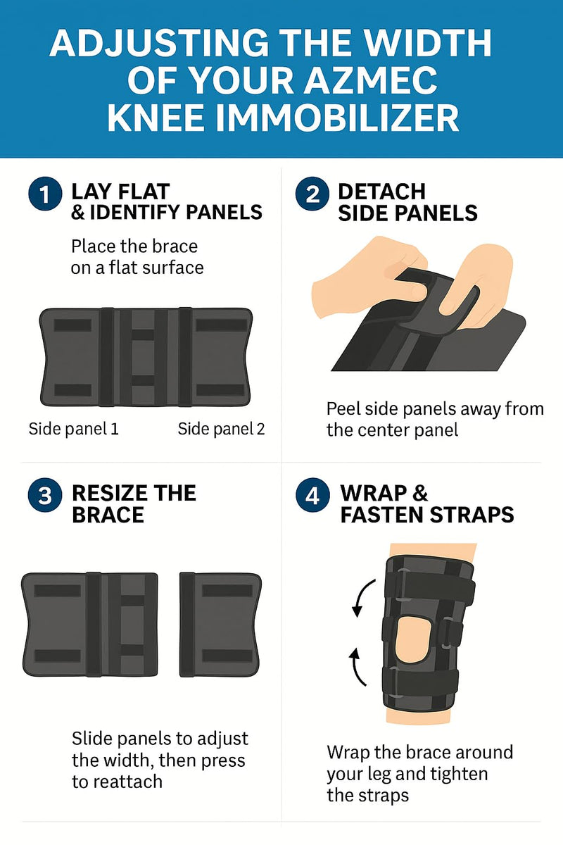 Azmec Straight Leg Brace Tri-Panel Orthopedic Knee Immobilizer 12" Long Adjustable Side Panels Knee Splint – Lightweight Universal Leg Brace for Teenager, Women and Men - Black