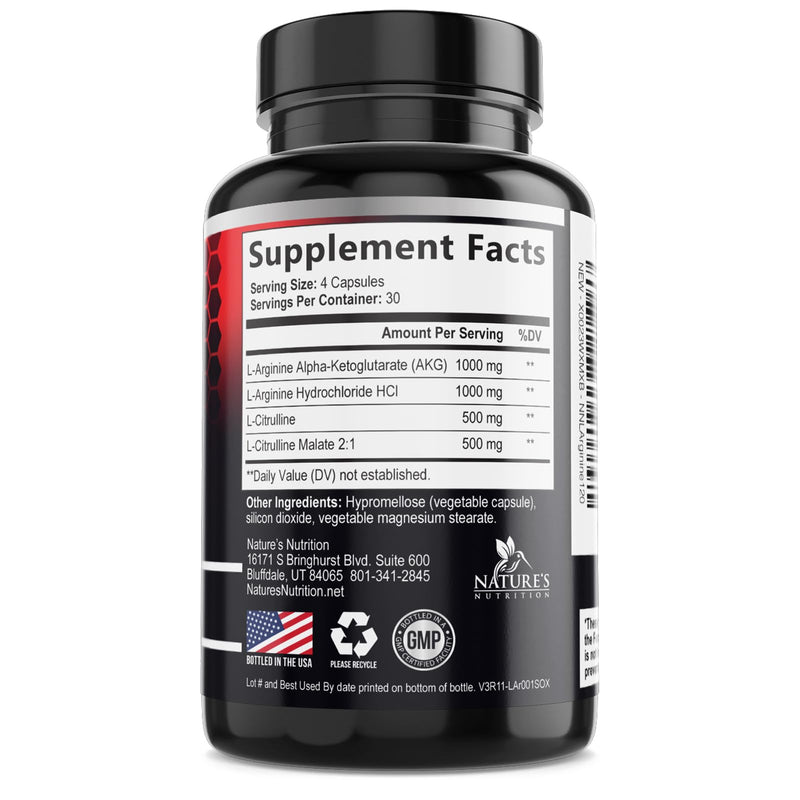 Nitric Oxide Booster Extra Strength - 3X Strength L-Arginine & Citrulline Supplement - Best Nitric Oxide Supplements for Men - Supports Muscle, Heart Health, Energy - Bottled in USA - 120 Capsules 120 Count (Pack of 1)