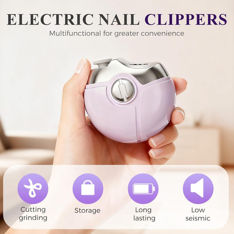 Electric Nail Clippers,3 in 1 Electric Polishing Automatic Nail Clippers,2 Adjustable Speeds, Automatic Nail Trimmer with LED Light&Clip Storage,USB Rechargeable for Kids, Adults,Seniors(Purple) - BeesActive Australia