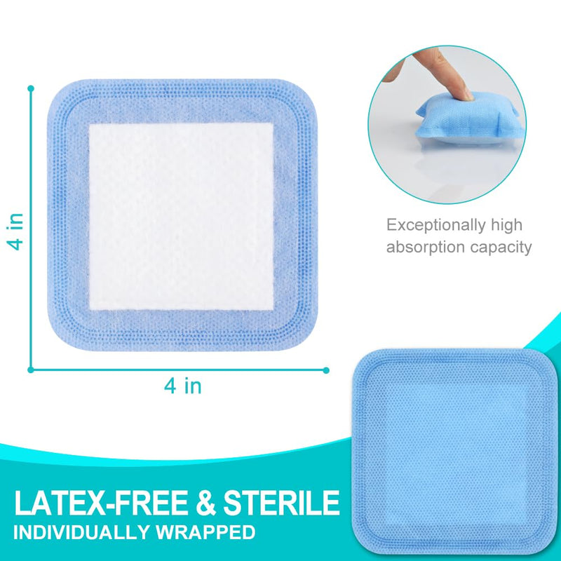 Super Absorbent Dressing Pad for Heavy Exuding Draining Wound Pressure Sore Foot Ulcers Venous Ulcer Leg Cut Skinned Fast Healing Wounds Care 4"x4" (Pack of 10) 4x4 Inch (Pack of 10)