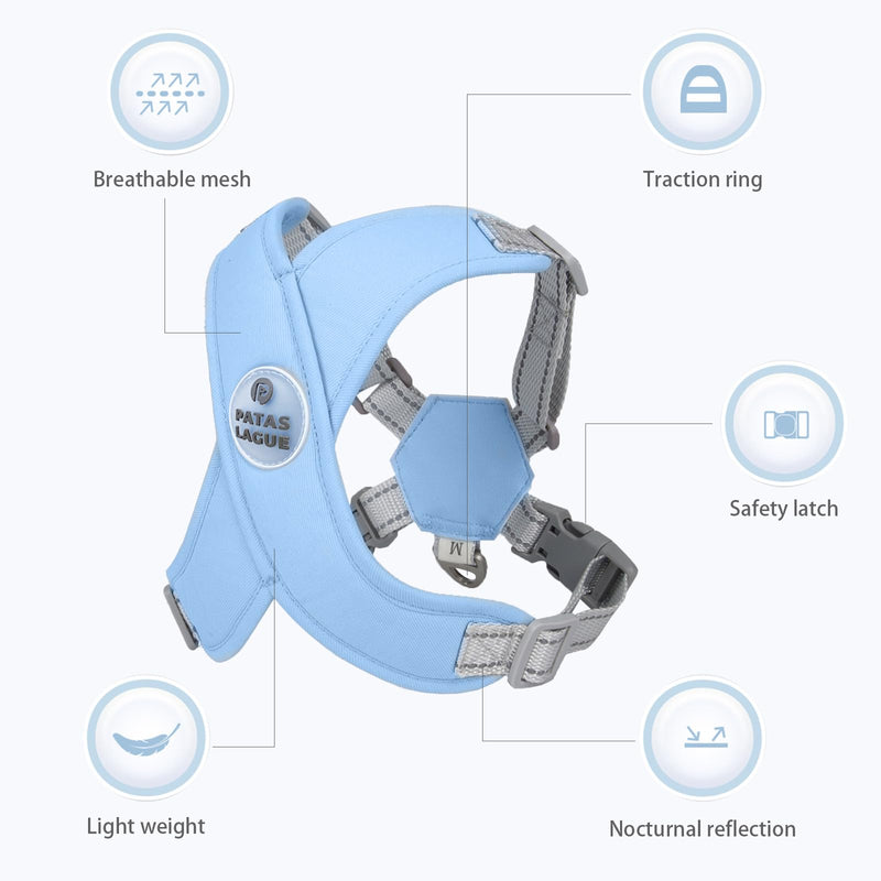 Patas Lague Dog Harness with Leash Set Adjustable Soft Padded Step-in Dog Vest No Choke No Pull Reflective for Small Medium Dogs with Poop Bags and Dispenser, Solid and No-chew, Blue S S (Neck 16.6-19.7'' Chest 19.7-23.7'') - BeesActive Australia
