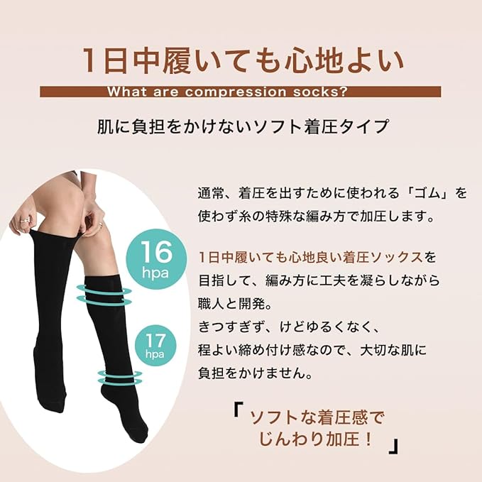 MKY factory Nestree Series Women's Compression Socks, Weak Pressure, 9.1 - 9.8 inches (23 - 25 cm), Day and Night Socks, High Socks, Cotton, Compression Socks, Sleeping and Beautiful Legs - BeesActive Australia