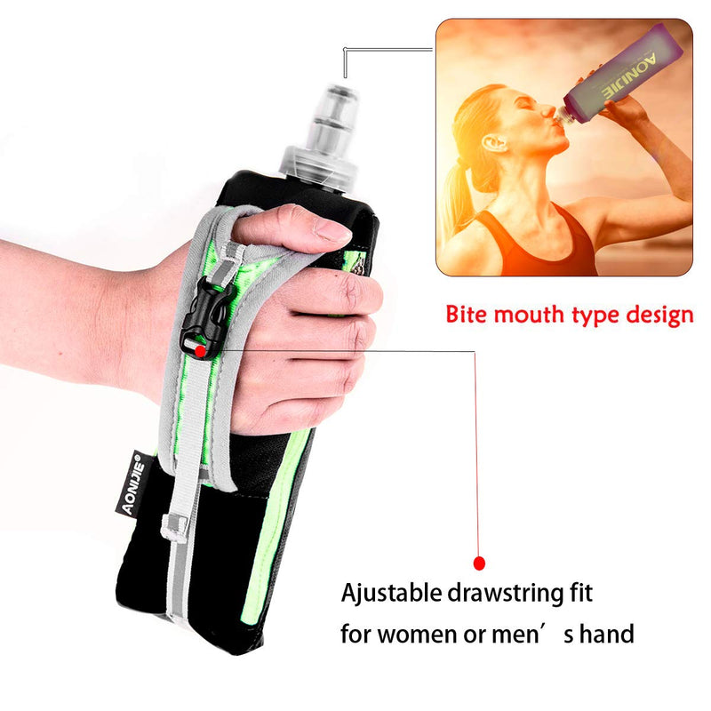 Geila Handheld Water Bottle for Running, 17 oz Grip Handheld Bottle with Hand Strap Hydration Pack, Sport Soft Flask Black+500ML Soft Flask