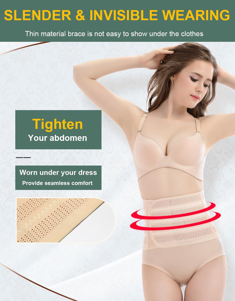 Belly Band Postpartum Belly Wrap, Breathable Abdominal Binder Post Surgery, Adjustable Waist Trainer for Women Lower Belly Fat, C Section Abdominal Binder Hernia Belt Back Support Belt for Women (Large) Large