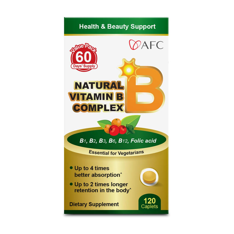 AFC Japan Vitamin B Complex - Stress, Energy, Immunity -120 Capsules | Natural vitamins B1 B2 B3 B6 B12, folic acid, glutathione yeast extract, no synthetics, non-GMO, 60 days' supply