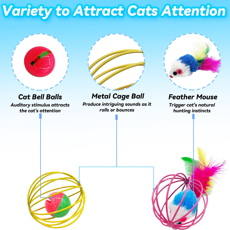 Cat Toys 6 Packs Cat Ball Toys, Metal Cage Balls with Mice & Bells, Cat Toys for Indoor Cats and Kitten, Interactive Cat Toys Cat Bell Balls, Mouse Toys, Kitten Toys Promote Physical Exercise - BeesActive Australia