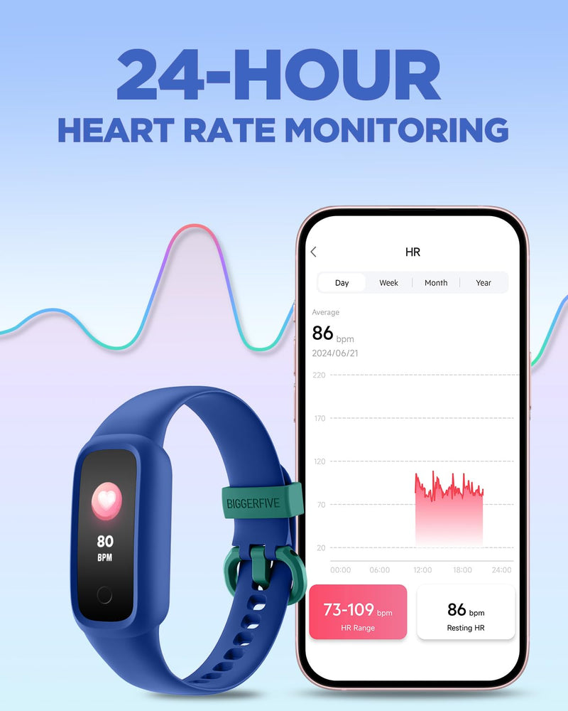 BIGGERFIVE Vigor 2 L Kids Fitness Tracker Watch for Boys Girls Ages 5-15, Activity Tracker, Heart Rate Sleep Monitor, IP68 Waterproof, Pedometer, Calorie Step Counter Watch, Blue - BeesActive Australia