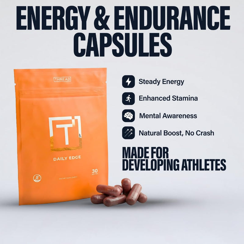 THREAD Performance Daily Edge, Energy & Endurance for Young Athletes, 30 ct | Dietary supplement with Iron & trace minerals for energy support & endurance, capsule format for active lifestyles
