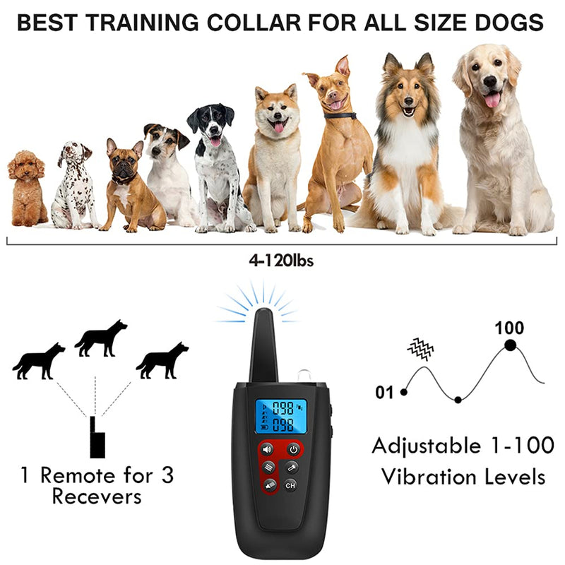 Paipaitek No Shock Dog Training Collar, 3300ft Range Vibrating Dog Collar, IPX7 Waterproof Dog Training Collar with Remote, only Sound and Vibration Collar for Training Dogs Black - BeesActive Australia