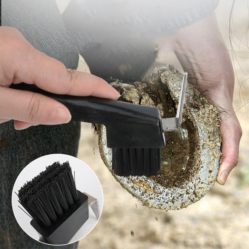 Natural bristles hoof scraper with brush, hoof scraper for horses, ergonomic hoof scraper for horses, 2 in 1 hoof scraper in brown, horse hoof care hoof cleaner horse, for clean hooves hoof care, black, Kiuiom - BeesActive Australia