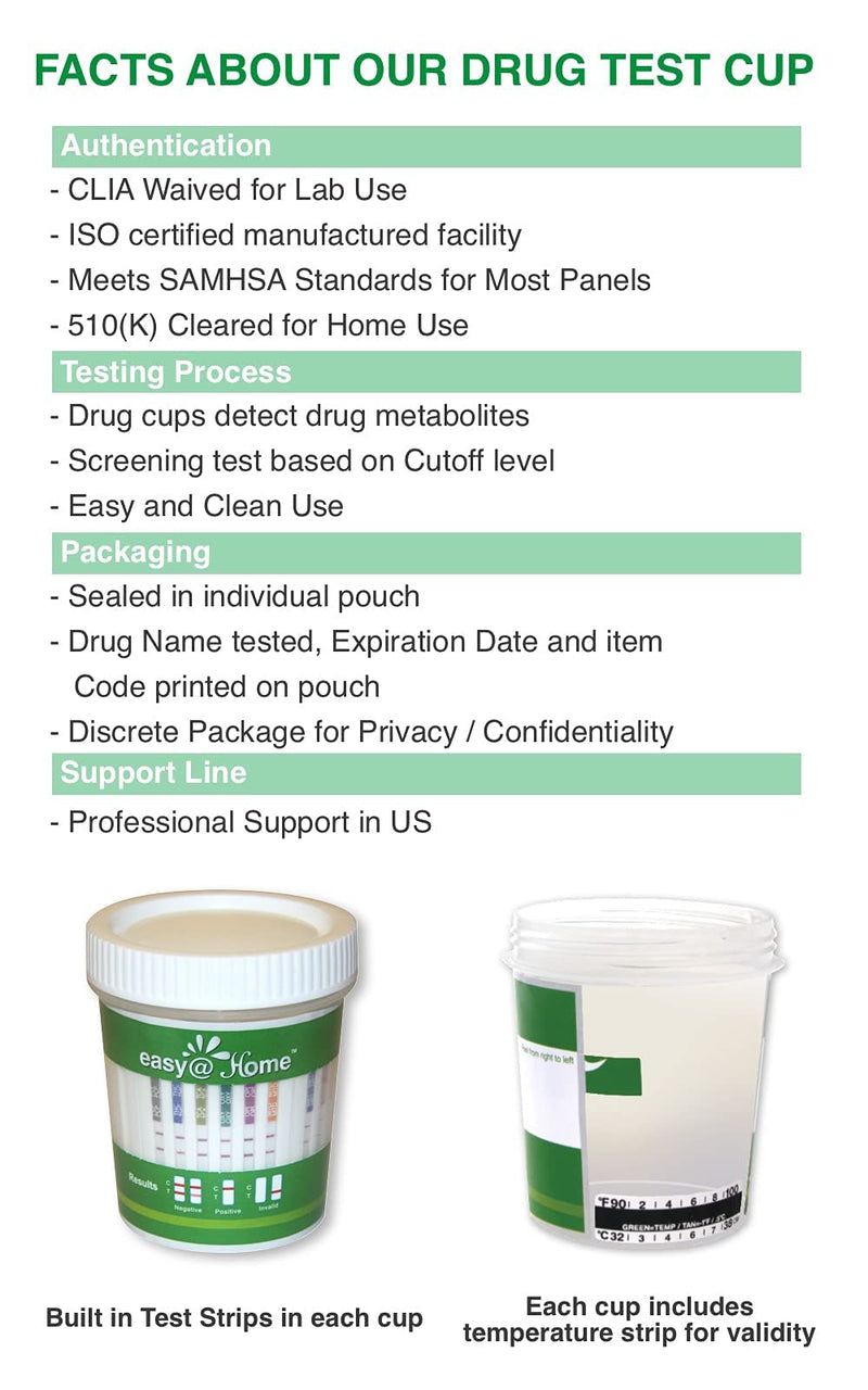 Easy@Home Drug Test Cup: Urine Drug Tests Kit, Testing All 12 Drugs AMP, BAR, BUP, BZO, COC, MDMA, MET, MOP 300, MTD, OXY, PCP, THC 50 in One Test Cup Kits，Built-in Test Strips, #ECDOA-6125B 5 Pack 5 Count (Pack of 1) - BeesActive Australia