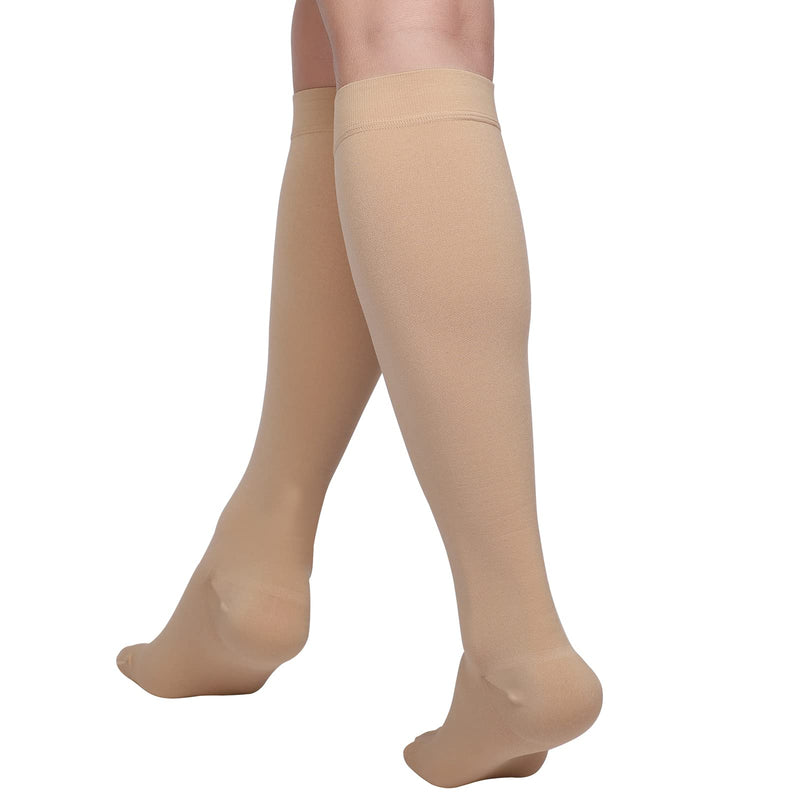 MGANG® 20-30 mmHg Compression Socks, Knee High Compression Stocking for Men and Women, Closed Toe, for Varicose Veins, DVT, Swelling, Edema, Shin Splints, Beige XX-Large Closed-toe Beige - BeesActive Australia